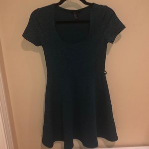 DARK GREEN SKATER DRESS (subtle floral print)